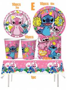 Bộ đồ dùng tiệc chủ đề Lilo & Stitch màu hồng đậm, bao gồm đĩa, cốc, khăn ăn, khăn trải bàn, quà tặng nhỏ, đồ trang trí tiệc và bộ đồ ăn dã ngoại/cắm trại. - Nhiều màu - Xem 7