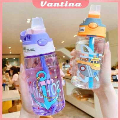 1 bình nước hoạt hình dễ thương 16.23oz, cốc nước thể thao di động có ống hút, thích hợp cho cắm trại, dã ngoại, du lịch ngoài trời.