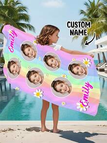 Personalized Children's Beach Towels, Personalized Customized Photos, Summer Birthday Gifts, Summer Atmosphere, Girls' Beach Trip, Customized Beach Towels, Swimming Pool, Beach Decoration - Multicolor - View 1