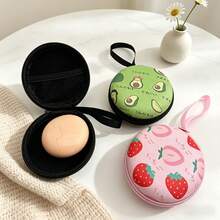 1pc EVA Material Round Earphone Storage Bag, Cute Print Shockproof Portable Digital Accessory Organizer Bag (Print Position Not Fixed) - View 5