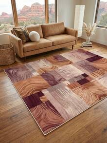 1pc Large Size Orange Color Block Patchwork Pattern Living Room Carpet, Fresh Spring/Summer Design, Soft & Comfortable Texture, Easy Care, Non-Slip Bottom, Suitable For Living Room, Bedroom, Kitchen, Dining Room, Entryway, Office And Other Home Decor - Burnt Orange - View 5