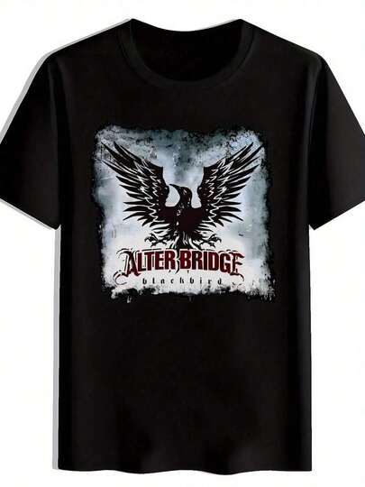 Camiseta Gráfica Vintage de Banda de Rock para Hombre - Camiseta Negra de Cuello Redondo y Manga Corta con Estampado ALTER BRIDGE y Diseño de Pájaro Alado, Esencial para Verano, Viajes, Playa y Festivales, Lavable aáquina