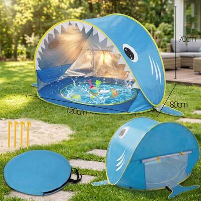 1pc Small Shark Shaped Pop-Up Beach Tent, Portable Beach Sunshade, Outdoor Travel Camping UV Protection Canopy, Suitable For Beach And Swimming Pool, Essential For Summer Beach, Ideal For Outdoor Activities
