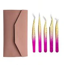 Bộ 5 nhíp nối mi, nhíp làm dày mi, dụng cụ nối mi kèm túi đựng, nhíp nối mi bằng thép không gỉ, nhíp nhọn, bộ dụng cụ dành cho thợ nối mi chuyên nghiệp (Màu hồng) - Nhiều màu - Xem 9