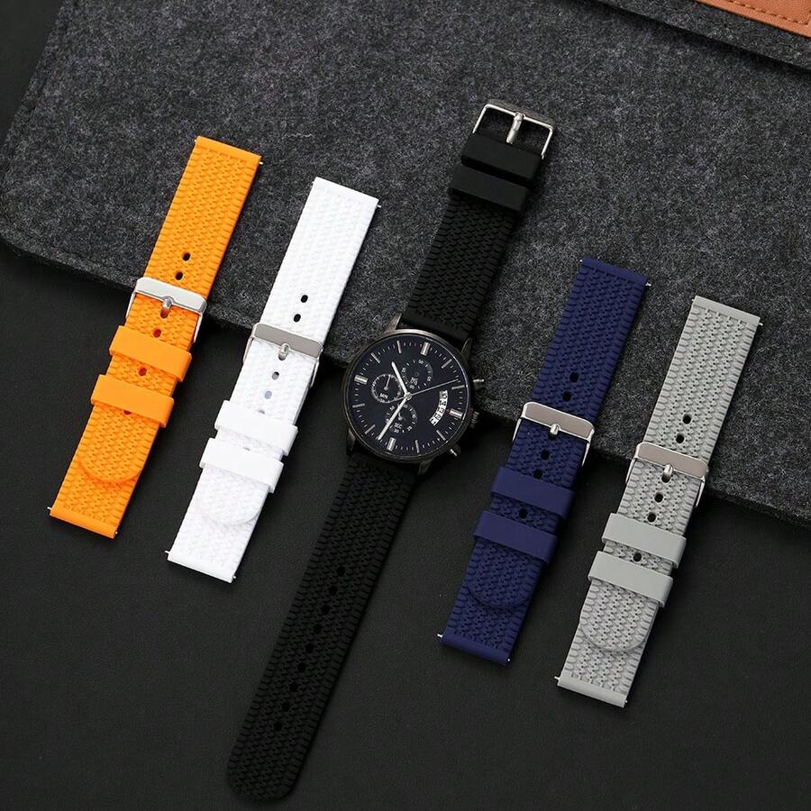 Men Tire Texture Watch Band 18mm 20mm 22mm 24mm Quick Release Spring Bar Waterproof Replacement Silicone Watch Strap - Mouldless - View 1