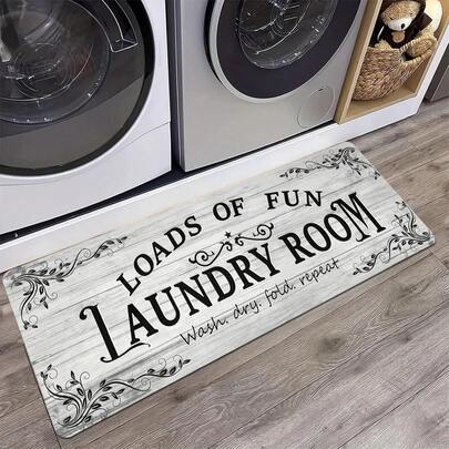 1pc Durable Laundry Room - Non-Slip, Absorbent, Washable Polyester With Laundry Room Design, Decorative Floral Patterns, Kitchen And Laundry Area, Laundry Room | Decorative Floor | Absorbent, Laundry Room Decor