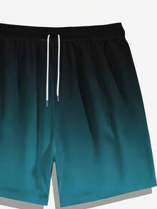 Summer Quick Drying Beach Shorts With Pocket Drawstring Elastic Waist Design, Loose And Breathable Quick Drying Five Quarter Pants, Hawaiian Style Bea - 深青色 - 查看 5