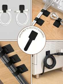 12 piezas de bridas de cable reutilizables y multifuncionales con gancho y bucle, adecuadas para organizar auriculares, cargadores de teléfonos, cables de computadora, organizadores de cables reutilizables para el hogar, la oficina, la cocina y la escuela - Negro - 12 unidades - Ver 3