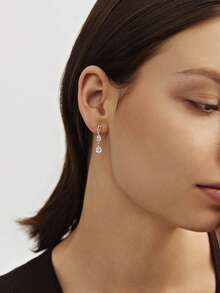 1 Pair Elegant Silver Pendant Drop Earrings, Cubic Zirconia Teardrop Bridal Earrings, Sophisticated Silver Bridesmaid Jewelry - Silver - View 3