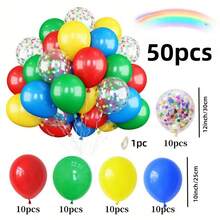 Bộ 50 quả bóng bay nhiều màu sắc đỏ, vàng, xanh dương, xanh lá cây, bóng bay cầu vồng dùng trang trí tiệc sinh nhật, năm mới, đám cưới, Giáng sinh, lớp học, lễ rửa tội, lễ hội hóa trang, rạp xiếc trong nhà và ngoài trời. - Xem 7