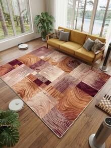 1pc Large Size Orange Color Block Patchwork Pattern Living Room Carpet, Fresh Spring/Summer Design, Soft & Comfortable Texture, Easy Care, Non-Slip Bottom, Suitable For Living Room, Bedroom, Kitchen, Dining Room, Entryway, Office And Other Home Decor - Burnt Orange - View 6