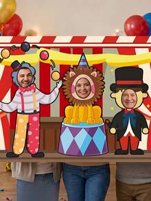 1pc-Carnival Circus Face Cutout Photo Banner, Fun Circus Tent Backdrop With Photo Holes, Interactive Photo Prop, Suitable For Carnivals, Birthdays, Gift-Giving Parties, Campus Events, Circus-Themed Party Decorations - A - View 4