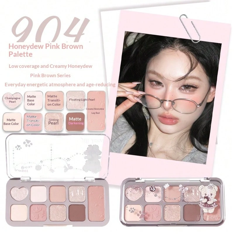 JILL LEEN 9-Color Eyeshadow Palette 901, Matte, Shimmer, Metallic Tones, Velvet Texture, Buildable, Rich Pigment Neutral Earthy Colors, Suitable For Daily Work, Date Night, Party - Nine-color Eyeshadow 904 - View 1
