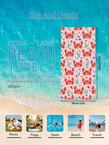 1pc Crab Illustration Kids Beach Towel, Super Absorbent Large Beach Blanket, Suitable For Travel, Swimming Pool, Diving, Surfing, Yoga, Camping, Available In Multiple Sizes, Beach Accessories - Multicolor - View 15