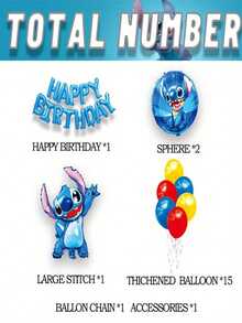 21PCS Disney Officially Licensed Blue Stitch Balloon Set Room Warm Arrangement Dress Up Cute Cartoon Image Balloon Decoration Birthday Party Celebration Graduation Anniversary Theme Party Supplies Photo Background Friends Family Gift - A - View 3