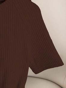 Body entero elegante casual nueva  2026 cuello redondo manga corta punto canalé ceñido básico mujer uso diario primavera otoño - Café integral - Ver 5