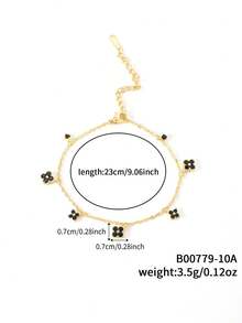 1pc Elegant Lucky Clover Shaped Chain Bracelet, Suitable For Casual Daily Wear - Multicolor - View 7
