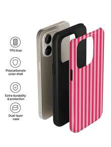 Una funda de teléfono eleganteNo incluye cordón ni soporte. Funda de Teléfono Minimalista Rosa, 1 pieza, Minimalista, Artístico, Colorido, Patrón a Rayas, Brillante, 2 en 1, Película, Cobertura Completa, Funda Rígida para Teléfono, Compatible con/Compatible con 11/12/13/14/15/16/17 Professional, Versión Internacional, No la Versión Nacional, Primavera, Cumpleaños - Multicolor 20 - Ver 2
