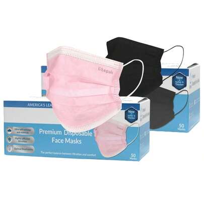 2PACK Pink & Black 50pcs Disposable Face Masks 3-Ply Filter Breathable Comfortable Earloop Masks For Daily Protection