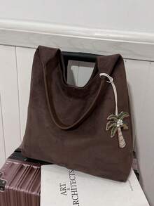 Autumn/Winter New Large Capacity Women's Shoulder Bag, Retro Suede Underarm Bag, High-End Commuter Tote Bag For Work & Outing, Matte Texture Big Handbag With Inner Lining, 2 Pieces Set - Coffee - View 7