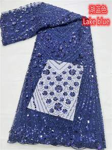 Tela de encaje floral 3D blanca y azul africana hecha a mano de alta calidad 2026, con bordado de lentejuelas, adecuada para fiestas y bodas, 5 yardas/1 pieza, rojo - A - Ver 4