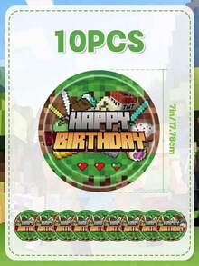 Minecraft 我的世界主题生日派对用品套装，包含生日快乐横幅、一次性纸盘、纸杯和餐巾纸，以及像素风我的世界主题派对装饰品，适合生日派对、游戏派对等场合，一次性餐具，易于组装和清洗，适合室内外派对，是我的世界粉丝的绝佳礼物。 - 多款多色 - 查看 17
