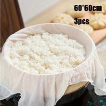 5片/3片装纯棉豆腐过滤布，包边，成品，高密度，豆腐布，过滤器，豆浆，千层布，残渣过滤器，纱布，隔热棉布，方形，圆形带包边 - 米色 - 查看 15