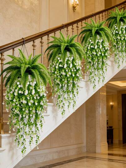 Persian Fern Artificial Hanging Fern, Artificial Plant, Eucalyptus Vine Camellia Fake Hanging Flower Decor, Suitable For Indoor/Outdoor Hanging Decoration, Garden, Party, Birthday, Wedding, Housewarming, Holidays, Labor Day, Thanksgiving, May 5th