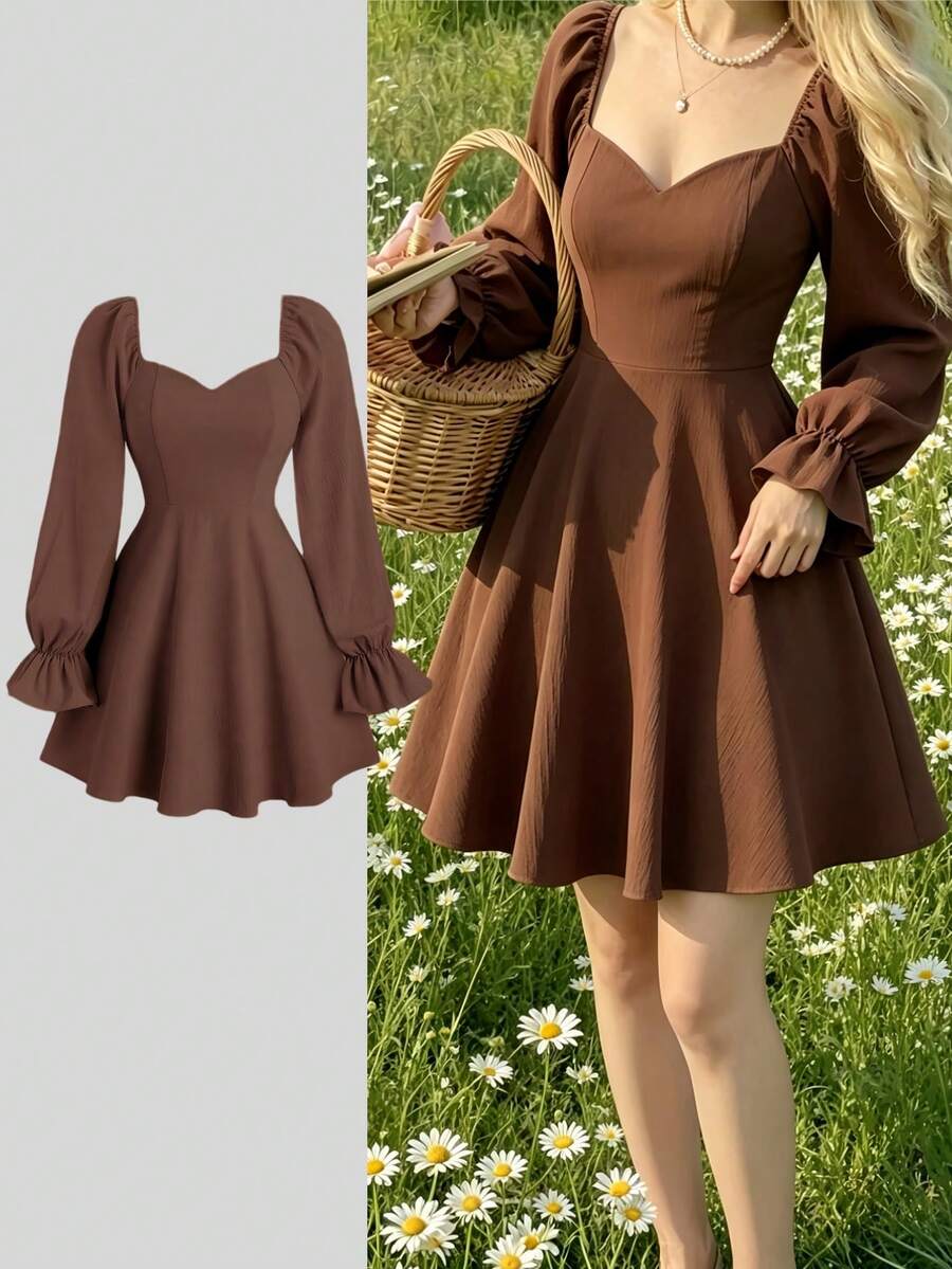 Women Short Dresses - Brown - View 1
