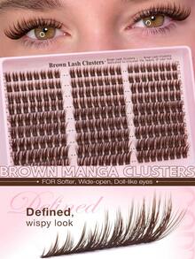 10-16mm Brown Cartoon-Style Cluster Rabbit Hair Delicate Natural Cluster Eyelash Extension, Anime Spiky Cluster Individual False Eyelashes, C-Curl Curly, Home Use - D - View 1