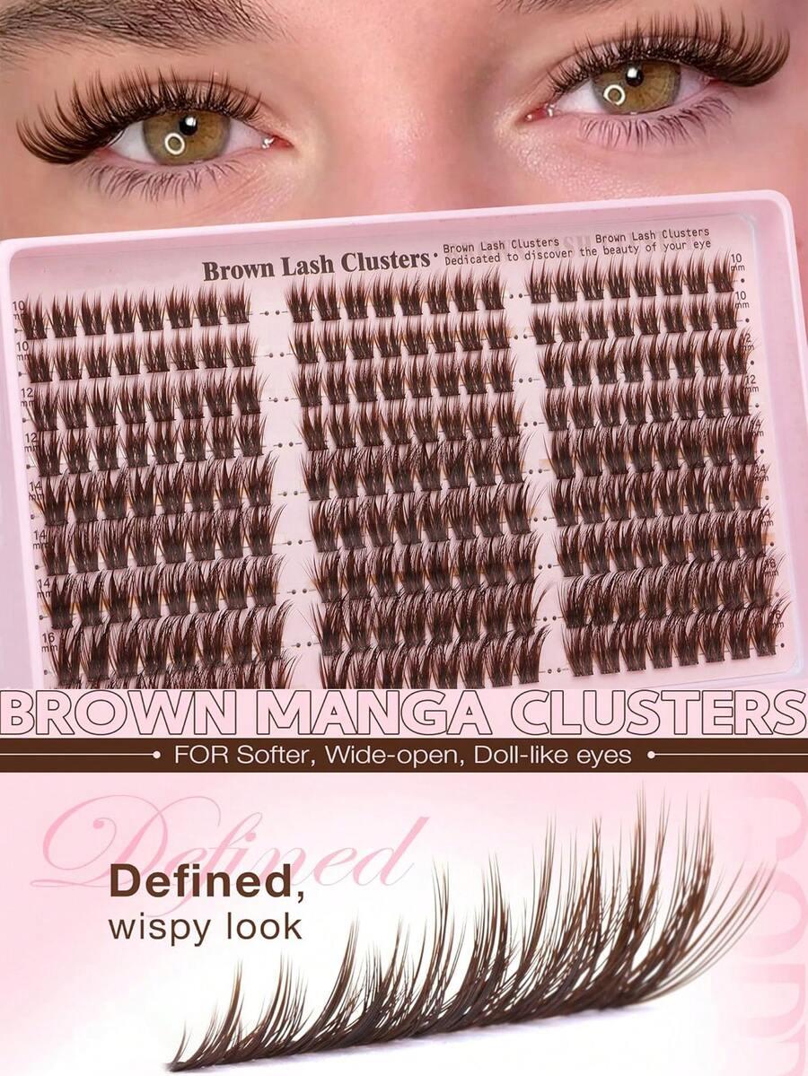 10-16mm Brown Cartoon-Style Cluster Rabbit Hair Delicate Natural Cluster Eyelash Extension, Anime Spiky Cluster Individual False Eyelashes, C-Curl Curly, Home Use - D - View 1