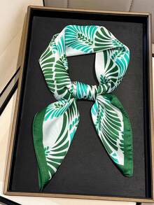 1条黑色金色棕榈叶图案65x65厘米缎面围巾，轻盈多用途颈巾，四季皆宜的配饰 - 彩色 - 查看 5