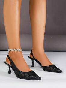 Giày sandal cao gót mũi nhọn khoét rỗng bằng lưới, giày cao gót thoáng khí mùa hè mới, phong cách thanh lịch Pháp. - màu đen - Xem 4