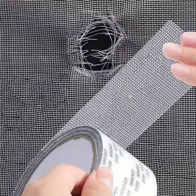1 pieza Cinta reparadora de mosquitero, parche autoadhesivo adecuado para desgarros en pantallas y cortinas de dormitorio, parche de malla impermeable para puertas y ventanas, cinta reparadora de mosquitero, fácil de cortar y reparar