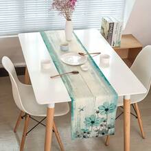 1pc Vintage Country Style Blue-Green Floral Tablecloth - Rustic Linen Rectangular Tabletop Decor Suitable For Dining Room, Kitchen, Living Room, Holiday And Party, Holiday Dining Table Setting | Vintage Country Style Decor | Linen Tablecloth - Multicolor - View 6