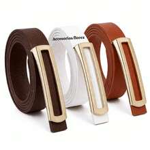 Set Of 3 Fashionable Women's Belts With Gold Buckle - Cokelat, Putih, Karamel - View 2