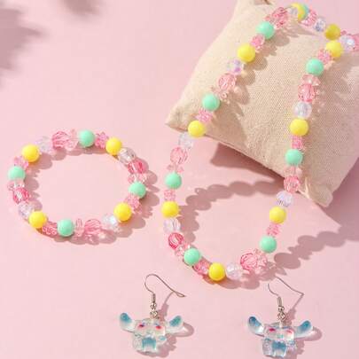  Bộ 4 món mặt dây chuyền hình chó tai to dễ thương của Sanrio dành cho bé gái, gồm vòng tay, dây chuyền và bông tai, thích hợp làm quà tặng cho các bữa tiệc, trường học, sinh nhật cho bé gái.