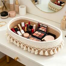 1 chiếc giỏ đan bằng dây cotton kiểu Bohemian, dùng để đựng khăn giấy, trang trí nhà cửa theo phong cách Boho, trang trí phòng ngủ. - Nhiều màu - Xem 2