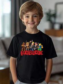 Cartoon Anime Game Robloxs-Shirt Kids Size 140 Mommy And Daughter Matching Outfit Breathable Streetwear Style T-Shirt, Loose Short Sleeves, Crew Neck, A Casual Shirt Suitable For All Seasons, Perfect For Fitness And Leisure Occasions (Machine Washable). - 黑色7 - 查看 22
