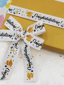 1pc Black & White Satin Ribbon, Graduation Celebration 2026 Graduates Wreath, Gift Packaging, Flower Bouquet, Certificate Packaging, Graduation Party Decor, Graduation Gift - Multicolor - View 5