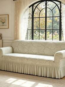 1pc Shell Texture Sofa Cover, Full Wrap With Skirt Elastic Sofa Slipcover, Universal For 1/2/3/4 Seater L-Shaped, Dust-Proof And Dirt-Resistant For All Seasons, Suitable For Home, Classroom, Hotel Room Decor - Light Grey - View 9