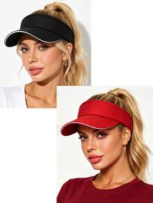 1/2pcs Women's Summer Outdoor Sports Ponytail Sun Hat, Foldable Portable Beach Hat, Suitable For Outdoor Sports, UV Protection - Multicolor - View 18