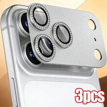 CASECOPS 3pcs Metal Rhinestone Camera Lens Protector Ring For IPhone 17 Pro Max And 17 Pro, Available In Orange/Silver/Black/Blue, Made Of High-Quality 9H Hardness Tempered Glass With AR+AF Coating, Matte Metal Rhinestone Design, Anti-Oil And Scratch-Resistant - Diamond Armor Film 3 Pieces - View 13