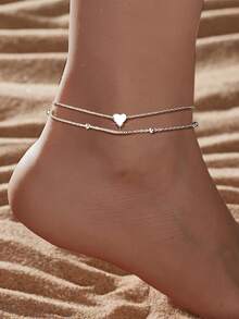 1条S925纯银浪漫双层心形脚链，时尚简约甜美优雅ins风，适合日常、休闲、派对、度假等场合，低调百搭，情人节礼物 - 愛心 - 查看 10