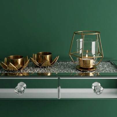 Biznest Crushed Diamond 2 Drawer Crystal Silver Mirrored Jewellery Box Organiser 39x17cm