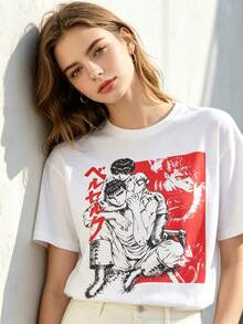 VintageBerserker Guts och Casca Duo kraftig bomullst-shirt sommatopp - Vitt - Visa 4