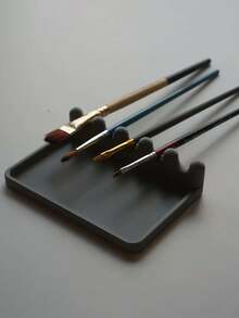 Suporte portátil para pincéis de maquiagem com bandeja coletora de gotas, design com bandeja frontal para facilitar a limpeza e evitar manchas na mesa, prático para transportar, economiza espaço, adequado para armazenar pincéis de aquarela, acrílico e pintura a óleo, suporte para exibir pincéis de lápis para manicure, escultura e desenho, suporte resistente para exibir e armazenar pincéis de nail art, adequado para pincéis de pintura em aquarela, óleo e acrílico, organizador de pincéis portátil - Multicolorido - Ver 3