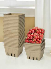 30/20/10/1pc Natural Wood Pulp Fiber Berry Baskets, Small Molded Fruit Baskets Suitable For Strawberries, Blueberries, Raspberries, Vegetable Display, Farmers Market, Grocery Store, Fruit Picking Berry Containers - Multicolor - View 2