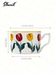 shoxil 1 chiếc cốc sứ hình hoa tulip thủ công - 350ml, cốc cà phê/trà thanh lịch, phù hợp cho gia đình, văn phòng và quán cà phê | Dùng được trong lò vi sóng và máy rửa chén - Cốc cà phê hoa tulip - Xem 13