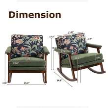 Mid Century Modern Rocking Chair, Upholstered Accent Chair With Solid Wood Frame, High Back Reading Armchair For Living Room Bedroom Nursery, Green - Green - View 3